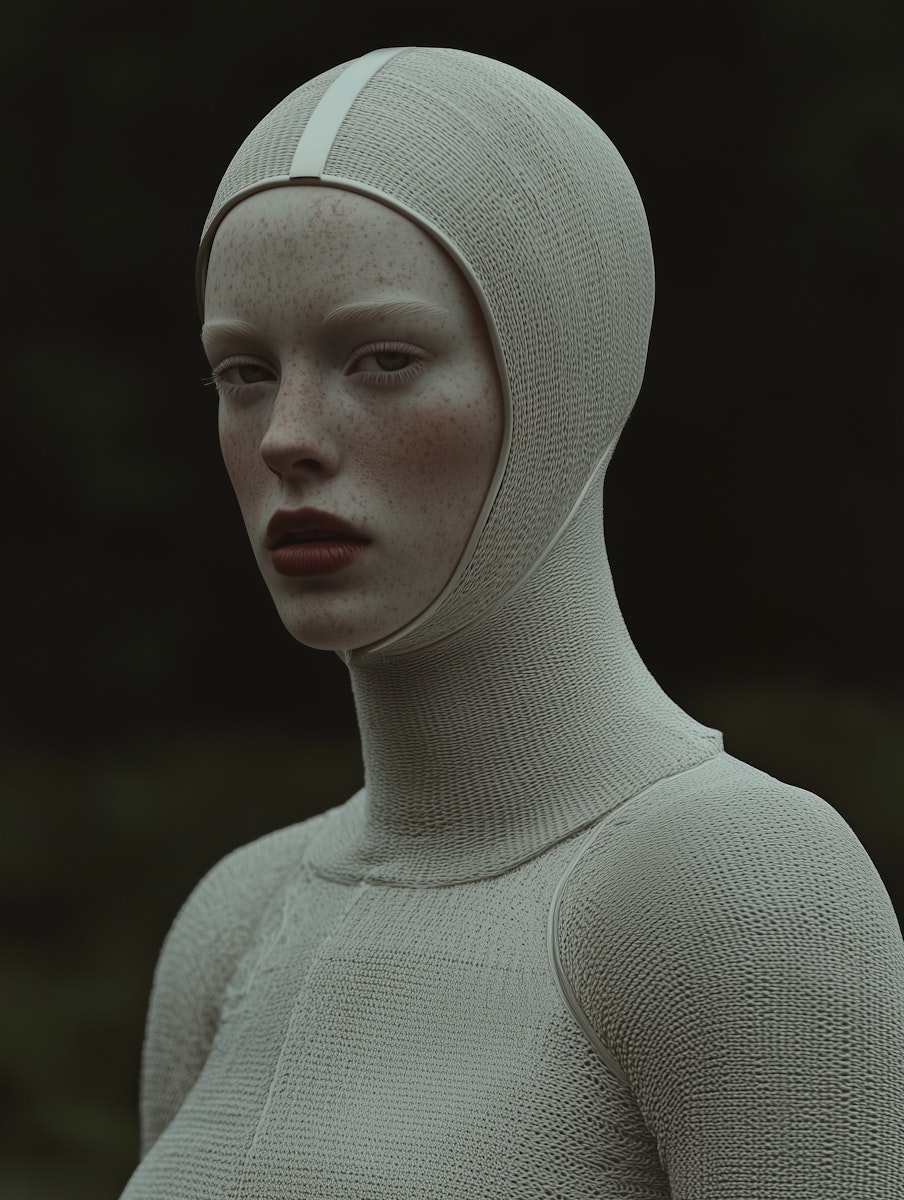 Model wearing Obsidian & Gold Ensemble, a futuristic armor-inspired piece